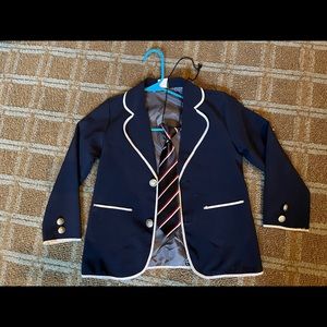 Kids suit jacket with tie, size 5/6 (130cm), navy blue